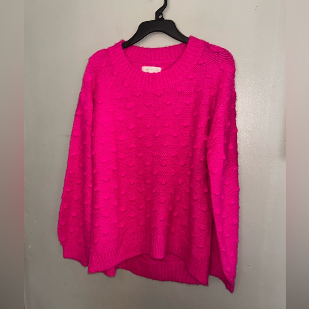 Lou & Grey Sweater - fuchsia pink oversized Pom textured crew neck - Picture 8 of 10